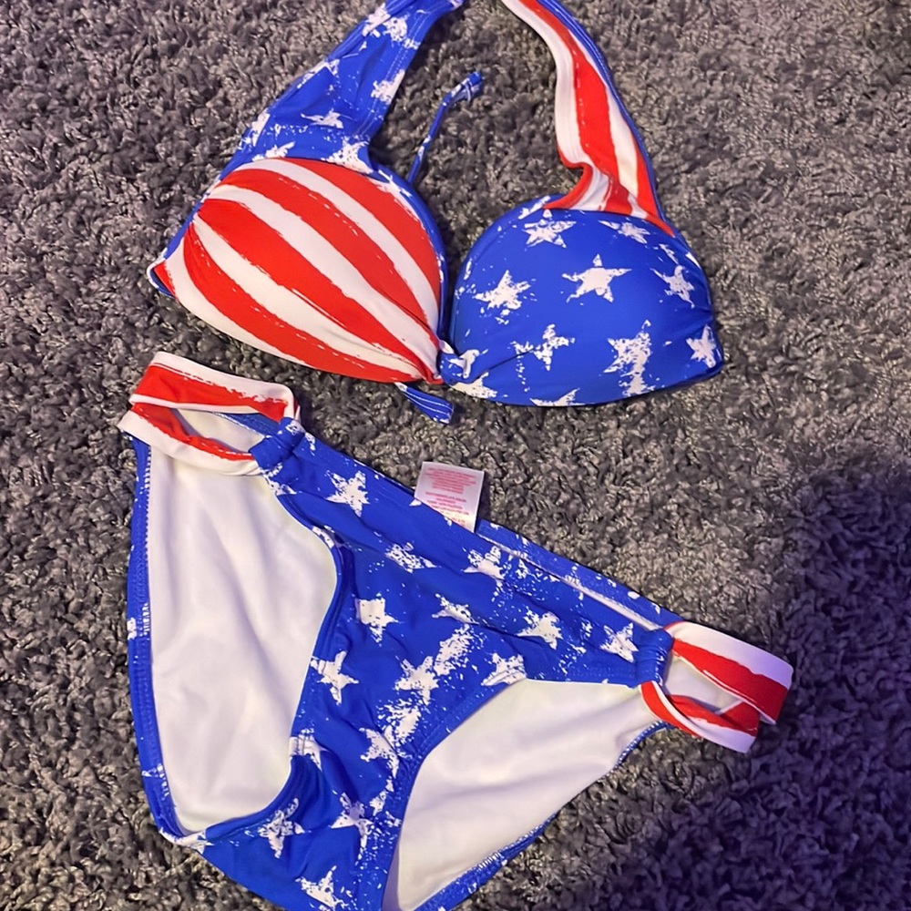 2 peice red whit and blue suit